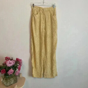 Ena Pelly Woodgrain High Waist Flare Pants Yellow White Size 4